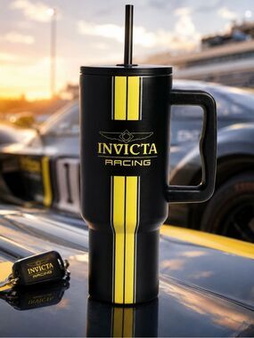 Invicta Black and Yellow Racing Travel Mug with Handle - 40 oz